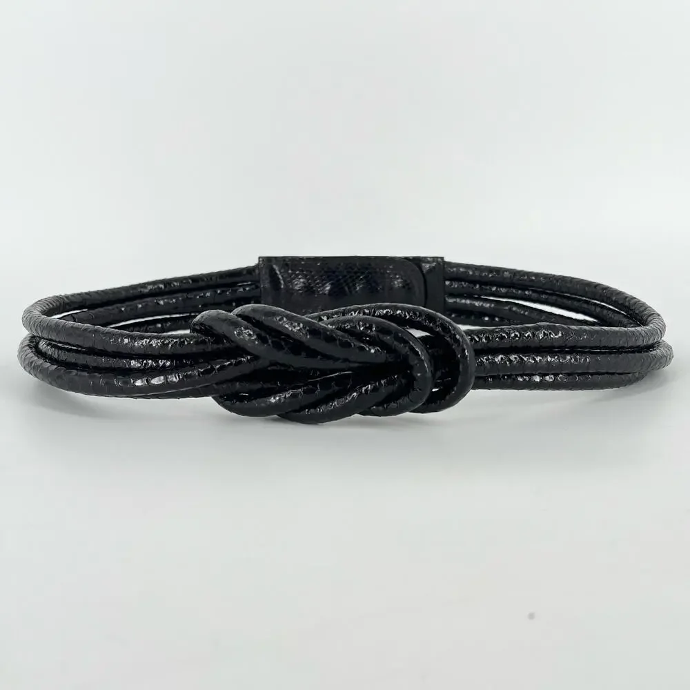 90s black snakeskin knotted cord belt 1990s vintage